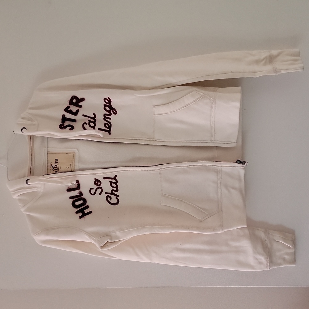 Cream Hollister zip up hoodie